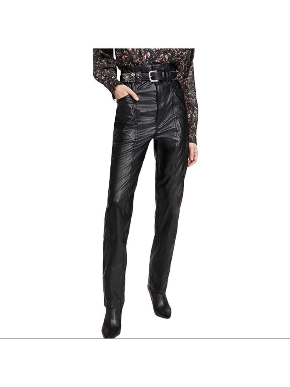 NEW Isabel Marant Etoille Black Tessini Faux Leather Straight Pants Size 36